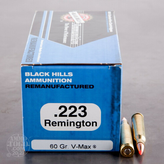 50rds - 223 Black Hills 60gr. Remanufactured V-Max Polymer Tip Ammo