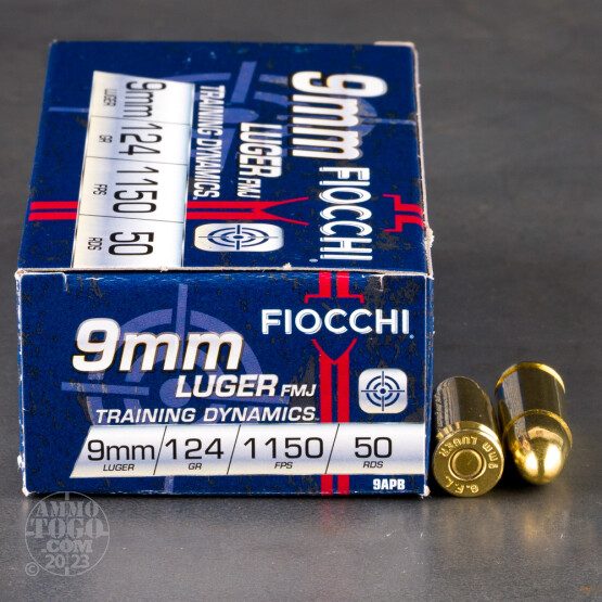 50rds - 9mm Fiocchi 124gr. FMJ Ammo