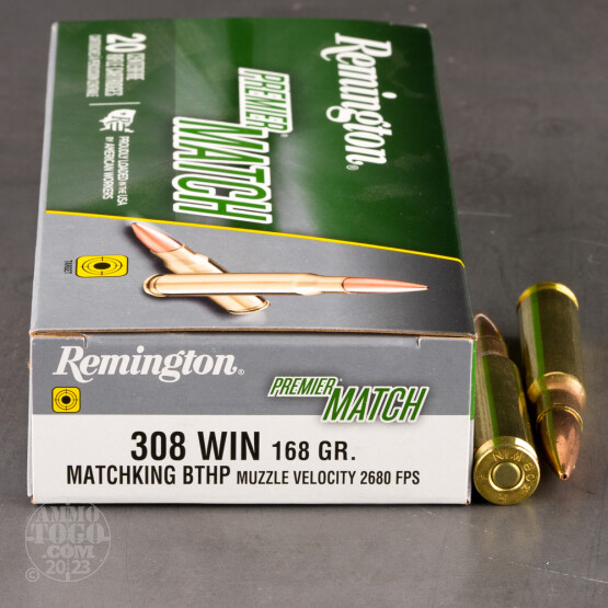 20rds – 308 Win Remington Premier Match 168gr. MatchKing BTHP Ammo