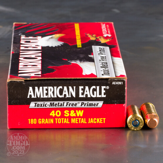 50rds – 40 S&W Federal American Eagle Indoor Range Training 180gr. TMJ Ammo