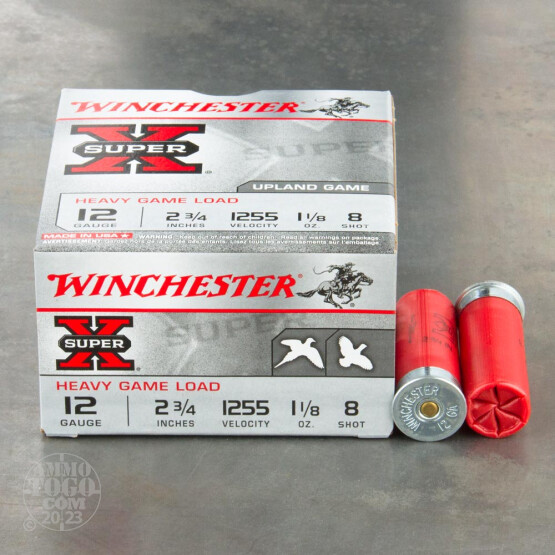 25rds - 12 Gauge Winchester Super-X Upland Heavy Game Loads 2 3/4" 1 1/8oz. #8 Shot Ammo