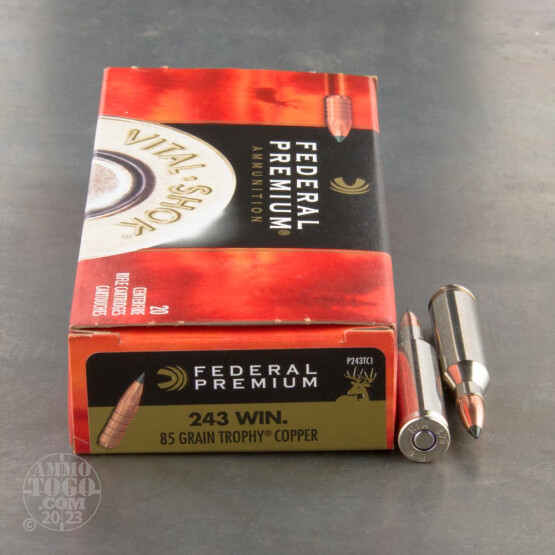 20rds - 243 Win Federal Vital-Shok 85gr. Trophy Copper Polymer Tip Ammo