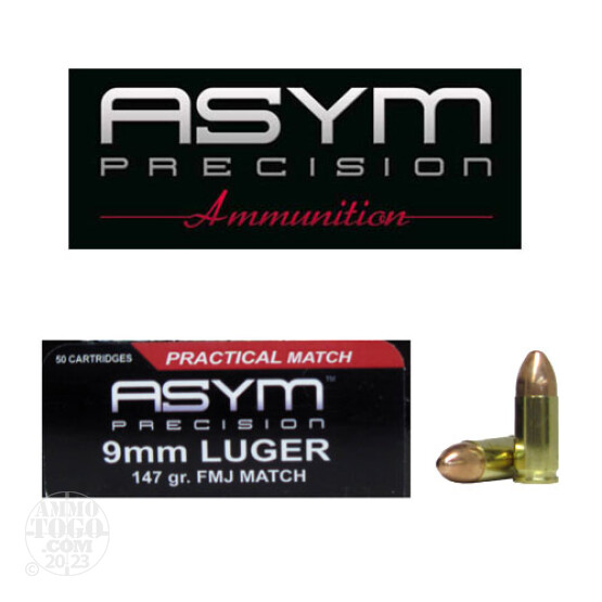 50rds - 9mm ASYM 147gr. FMJ Practical Match Ammo