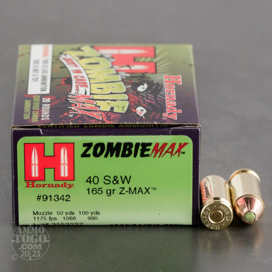 20rds - 40 S&W Hornady Zombie Max 165gr. Z-MAX Ammo
