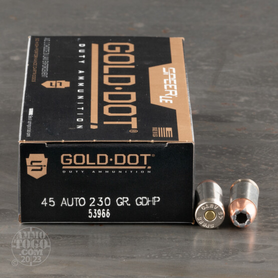 50rds – 45 ACP Speer LE Gold Dot 230gr. JHP Ammo