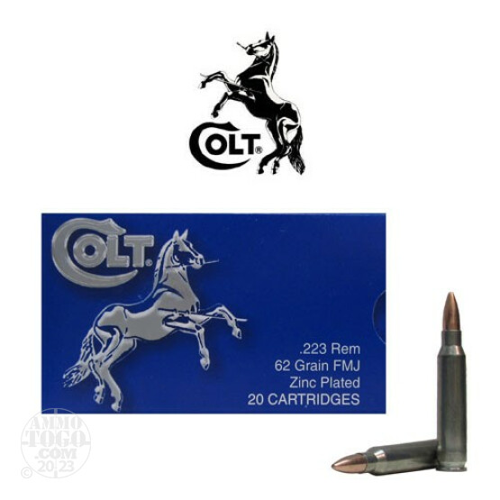 20rds - .223 Colt 62gr. FMJ Zinc Plated Steel Case Ammo