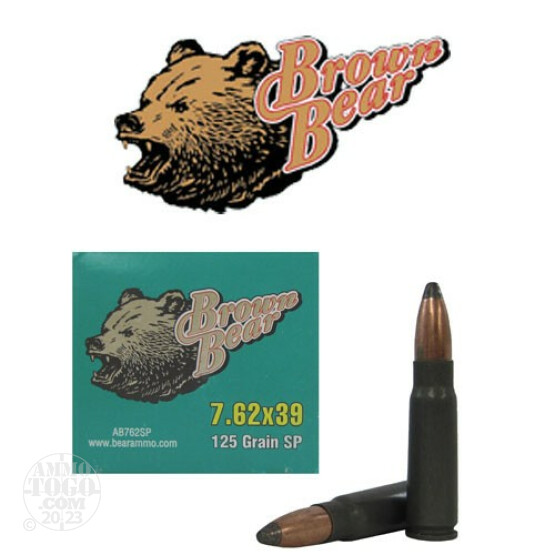 100rds - 7.62x39 Brown Bear 125gr. Polymer Soft Point Ammo
