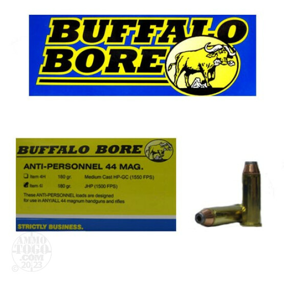 20rds - 44 Mag Buffalo Bore 180gr. JHP Anti-Personnel Ammo