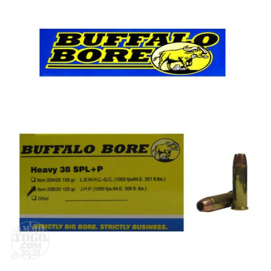 20rds - 38 Special Heavy +P Buffalo Bore 125gr. Gold Dot HP Ammo