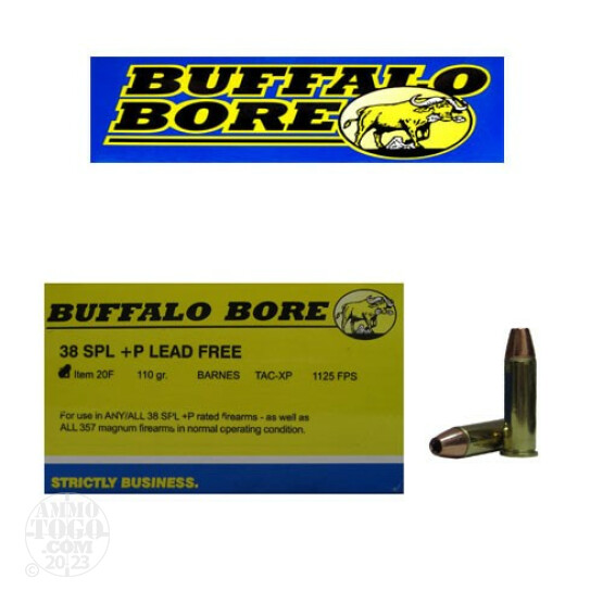 20rds - 38 Special Buffalo Bore 110gr. +P TAC-XP HP Lead Free Ammo