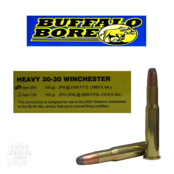 20rds - 30-30 Win. Heavy Buffalo Bore 190gr. Jacketed Flat Nose Ammo