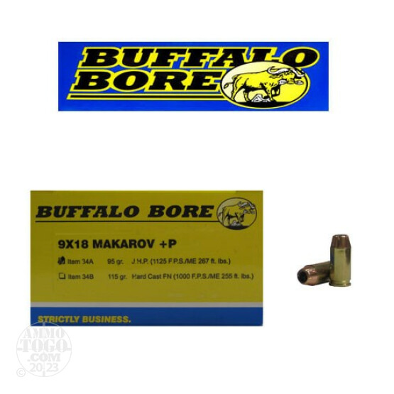 20rds - 9x18 Makarov Buffalo Bore 95gr. +P JHP Ammo