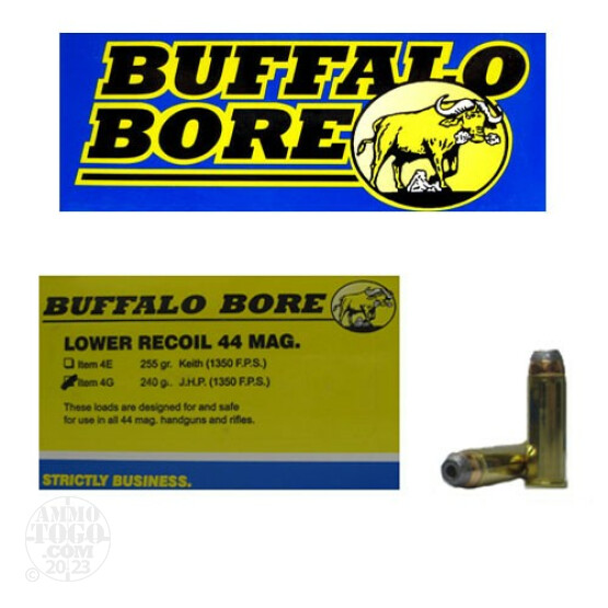 20rds – 44 Magnum Buffalo Bore Lower Recoil 240gr. JHP Ammo
