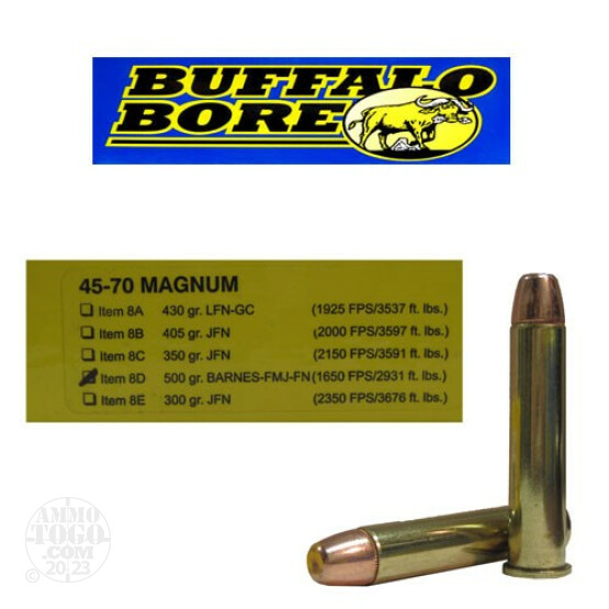 20rds - 45-70 Buffalo Bore Magnum 500gr. Barnes FMJ FN Ammo