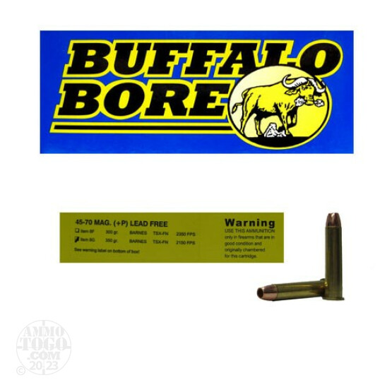 20rds - 45-70 Govt. Mag. Buffalo Bore 350gr. +P Barnes TSX-FN Ammo