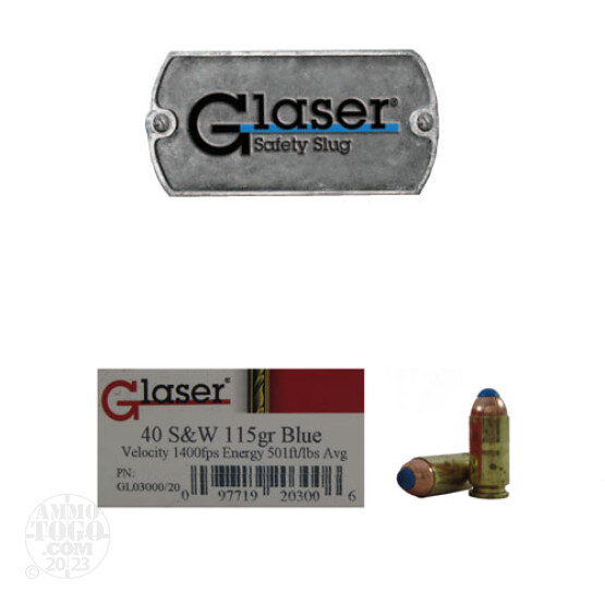 20rds - 40 S&W Glaser Blue Safety Slug 115gr. Ammo