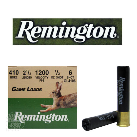 20rds - .410 Gauge Remington Game Load 2 1/2" 1/2oz. #6 Shot Ammo