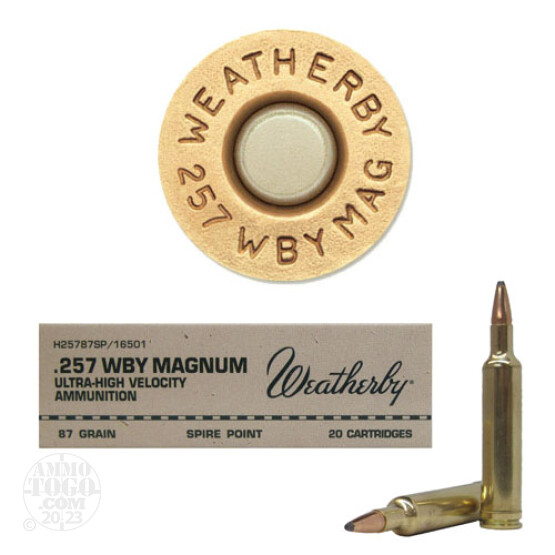 20rds - 257 Weatherby Mag. 87gr. Spire Point Ammo