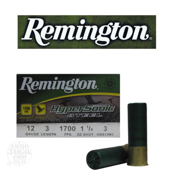 250rds - 12 Ga. Remington HyperSonic 3" 1 1/4oz #3 Non-Toxic Steel Shot Ammo