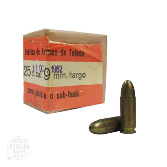 100rds - 9mm Largo Santa Barbara Military Surplus 128gr. FMJ Ammo (NOT 9mm LUGER)