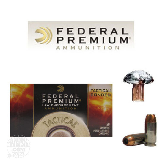 50rds - 40 S&W Federal LE Tactical Bonded 180gr. HP Ammo