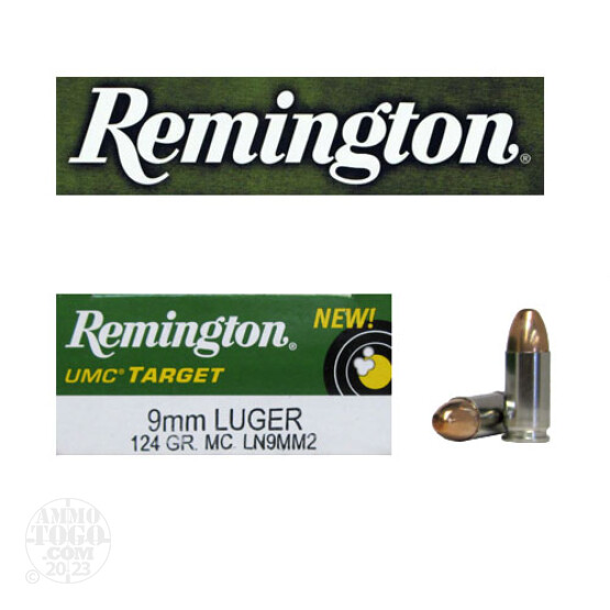 500rds - 9mm Remington UMC Target 124gr Nickel Case FMJ Ammo