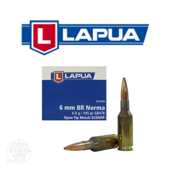 50rds - 6mm B.R. Norma Lapua Scenar 105gr. HPBT Ammo