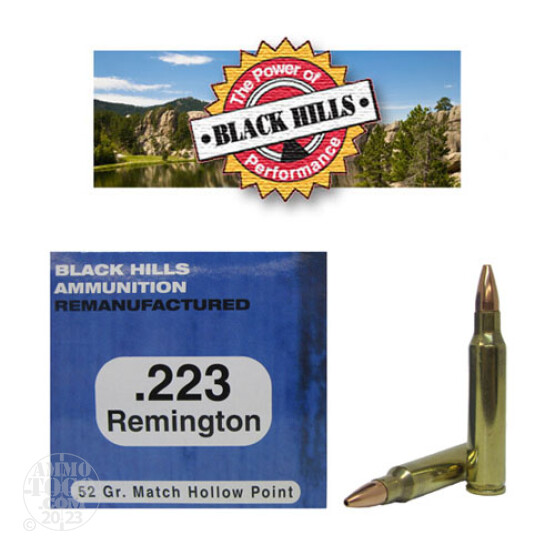 500rds - 223 Black Hills 52gr. Remanufactured Match HP Ammo