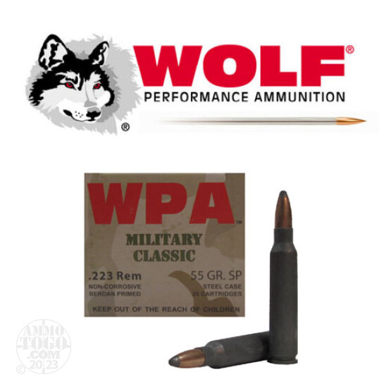500rds - .223 WPA Military Classic 55gr. Soft Point Ammo