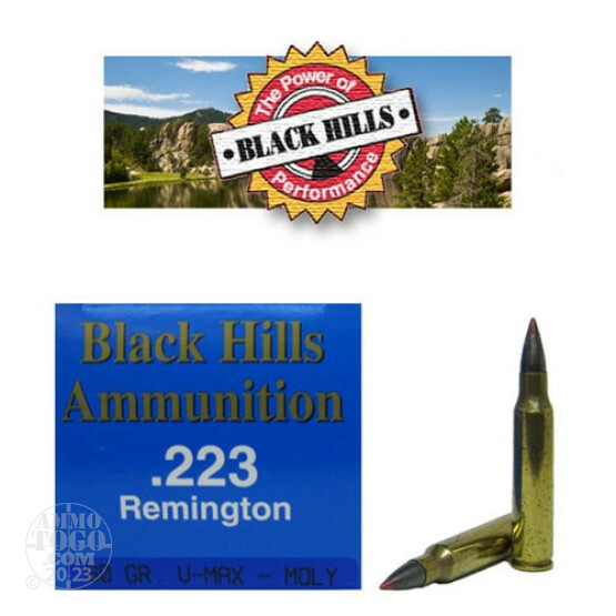 50rds - 223 Black Hills 60gr. Remanufactured V-Max Moly Coated Ammo