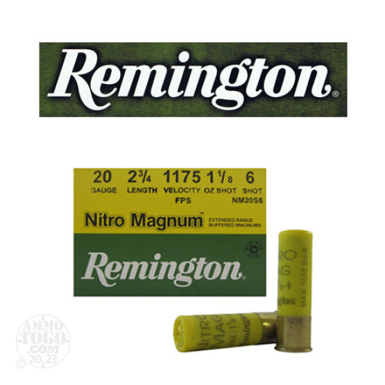 25rds - 20 Gauge Remington Nitro Magnum 2 3/4" 1 1/8oz. #6 Shot Ammo