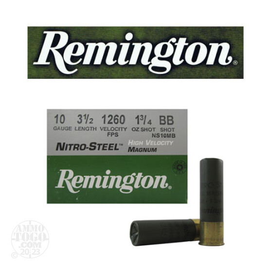 25rds - 10 Gauge Remington Nitro-Steel HV 3 1/2" 1 3/4oz. #BB Shot Ammo