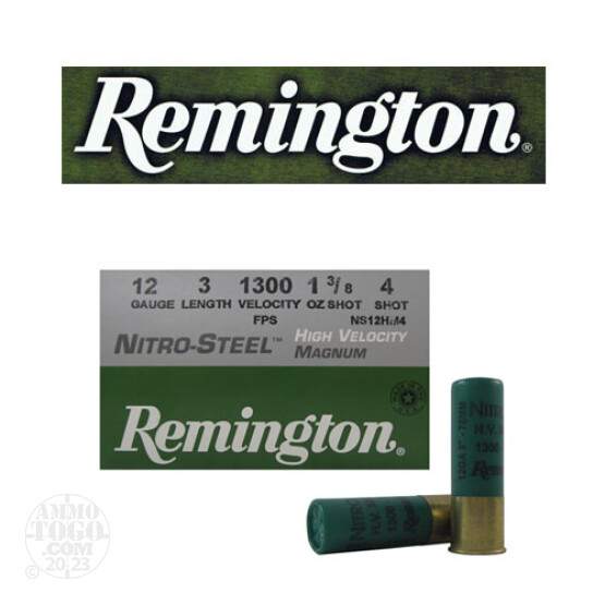 25rds - 12 Gauge Remington Nitro-Steel 3" 1 3/8oz. #4 Shot Ammo