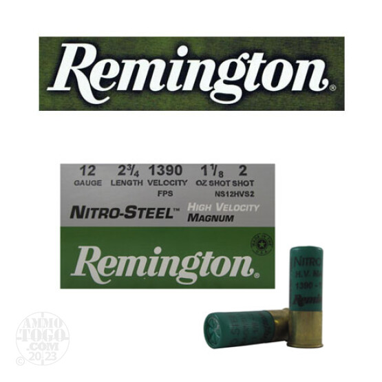 25rds - 12 Gauge Remington Nitro-Steel 2 3/4" 1 1/8oz. #2 Shot Ammo