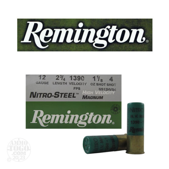 25rds - 12 Gauge Remington Nitro-Steel 2 3/4" 1 1/8oz. #4 Shot Ammo