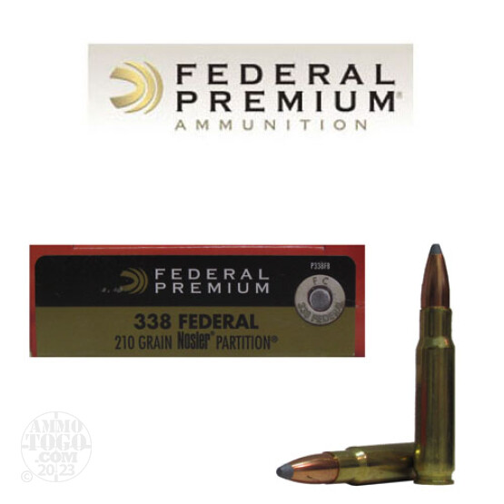 20rds - 338 Federal Premium 210gr. Nosler Partition SP Ammo
