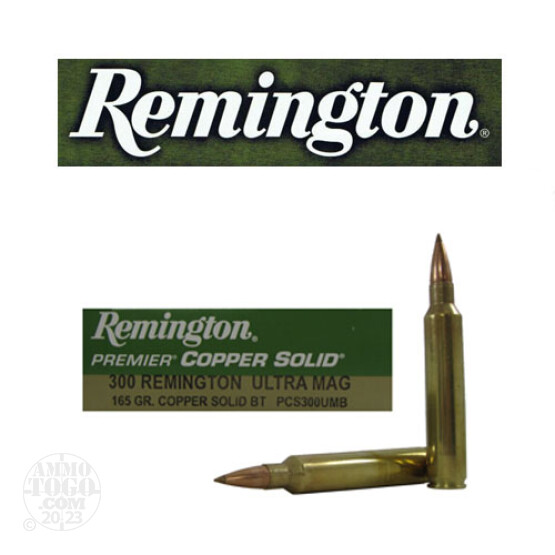20rds - 300 RUM Remington Premier 165gr. Copper Solid BT Polymer Tip Power Level 3 Ammo