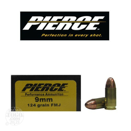 50rds - 9mm Pierce 124gr. FMJ Ammo
