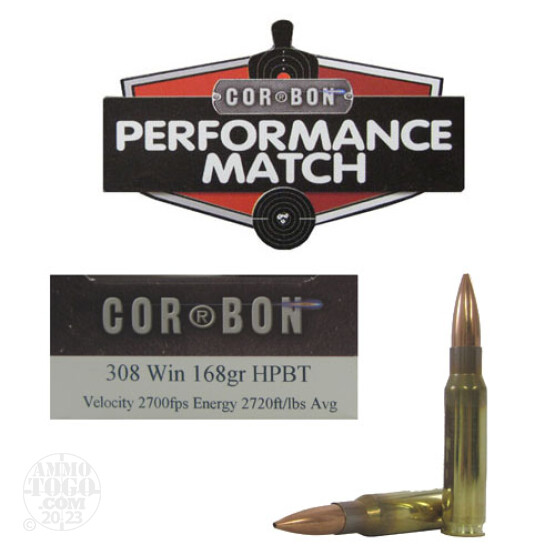 500rds - 308 Corbon Performance Match 168gr. BTHP Ammo