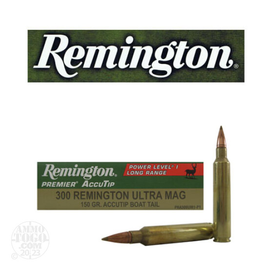 20rds – 300 RUM Remington Premier 150gr. AccuTip BT Ammo