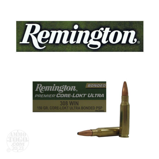 20rds - 308 Win Remington Premier 150gr. Core-Lokt Ultra Bonded SP Ammo
