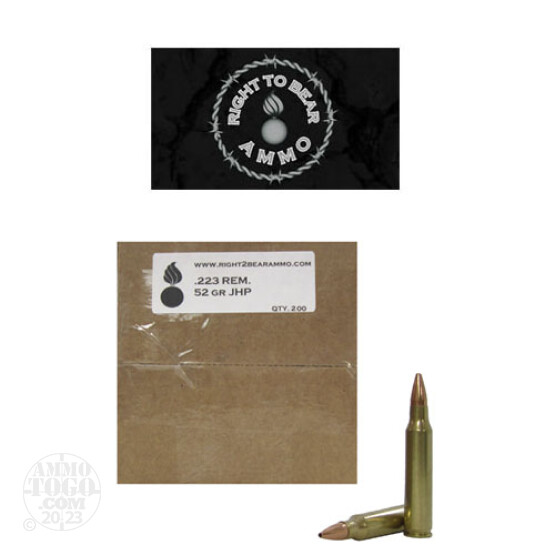 200rds - 223 Right To Bear 52gr. JHP Remanufactured Ammo