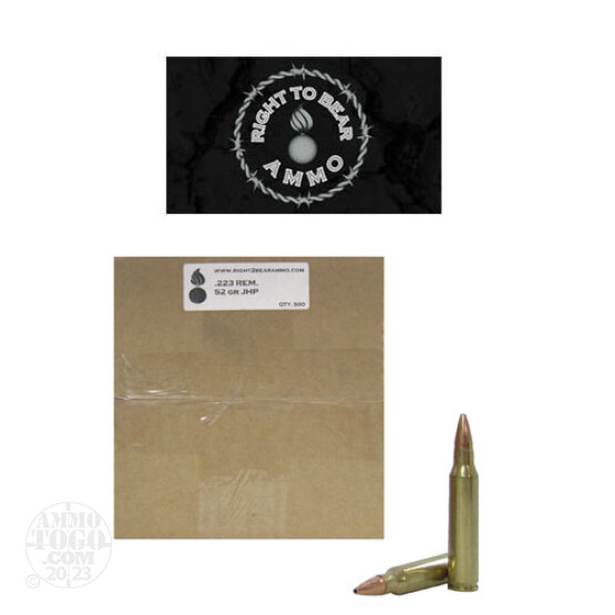 500rds - 223 Right To Bear 52gr. JHP Remanufactured Ammo