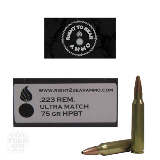 20rds - 223 Right To Bear Ultra Match 75gr HPBT Ammo