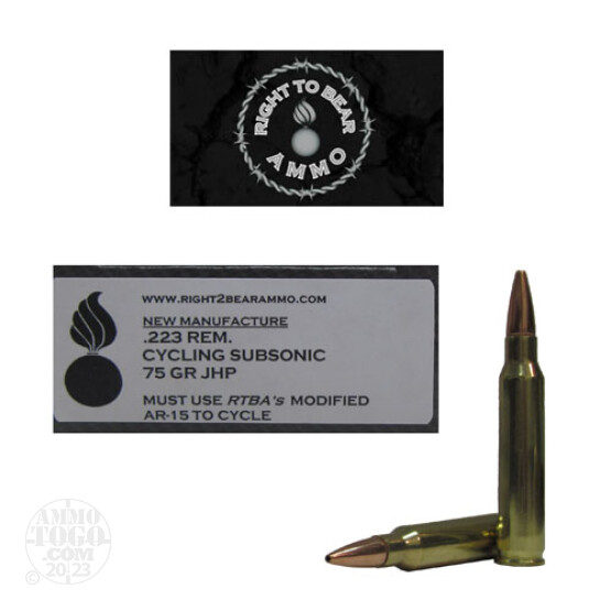 20rds - 223 Right To Bear Cycling Subsonic 75gr. JHP Ammo (for use in CS R2BA upper ONLY)