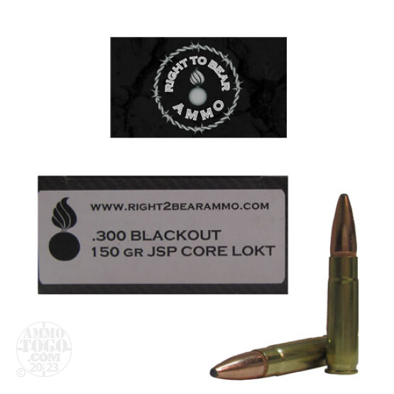 20rds - 300 AAC BLACKOUT Right To Bear 150gr. JSP Core Lokt Ammo