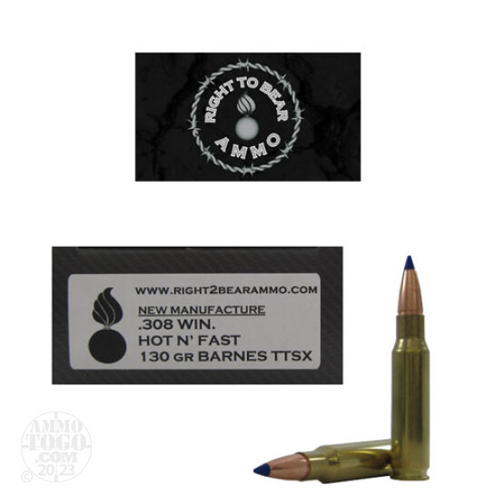 20rds - 308 Win. Right To Bear 130gr. TTSX Hot 'n Fast Ammo