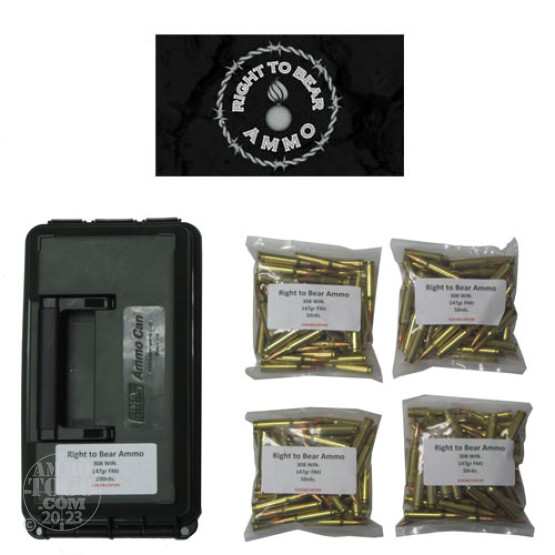 200rds - 308 Win. Right To Bear 147gr. FMJ Ammo in Polymer Ammo Can