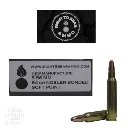 20rds - 5.56 Right To Bear 64gr. Nosler Bonded Soft Point Ammo