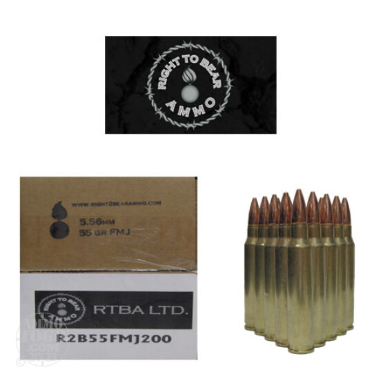 200rds - 5.56 Right To Bear 55gr FMJ Ammo